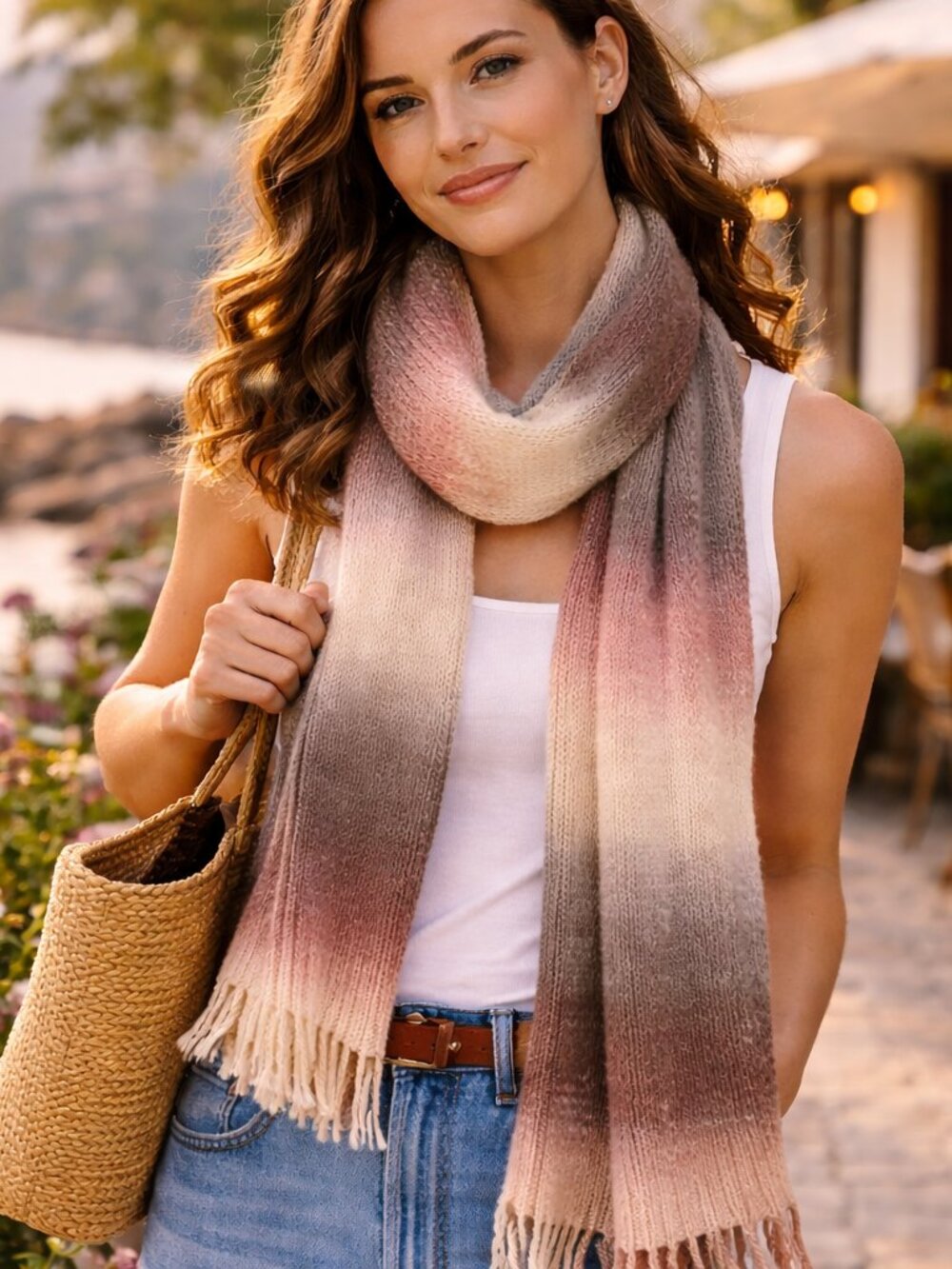 Ombré Knit Scarf in Earth Tones • Soft Gradient • Unlabeled Boutique Style